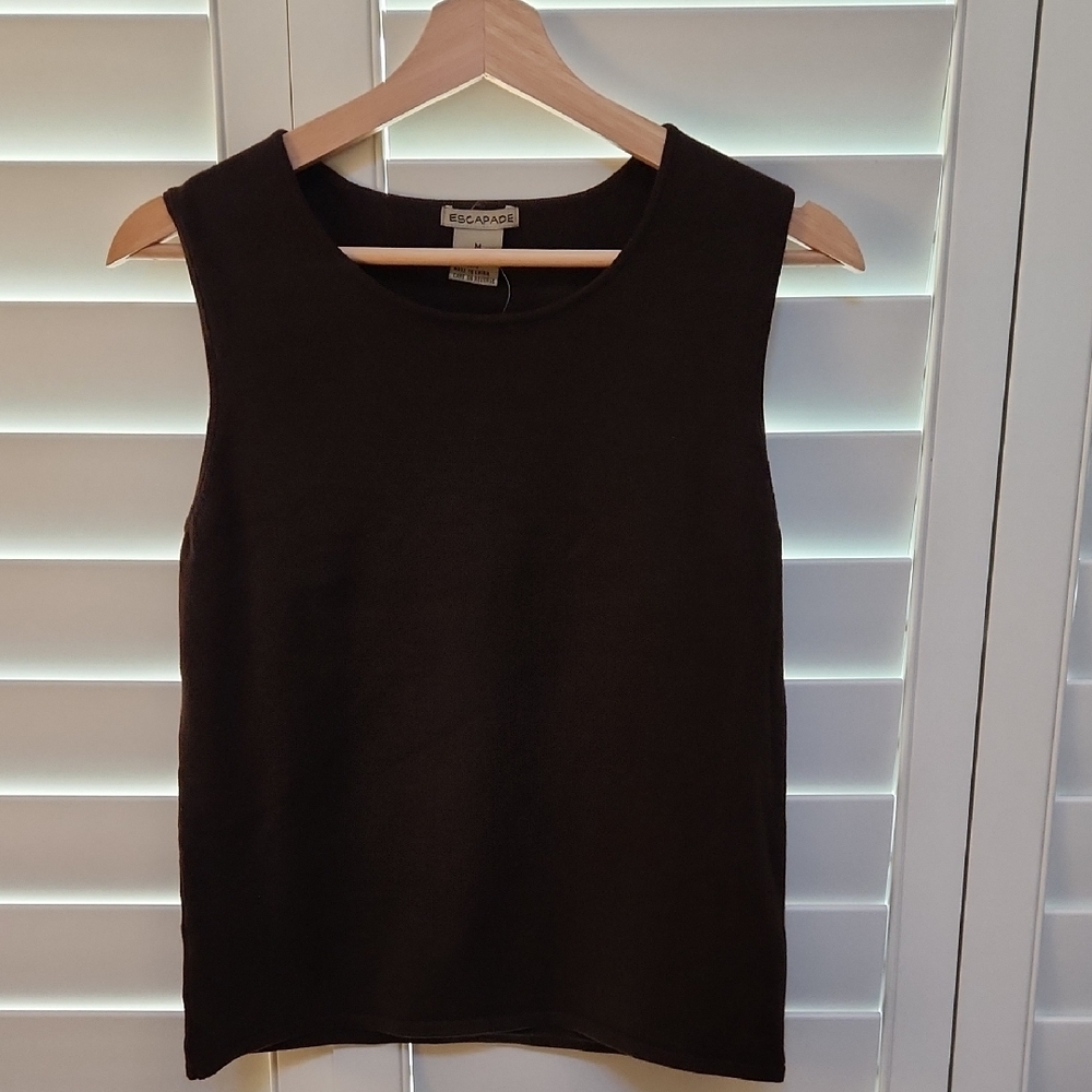 Chocolate Brown Textured Tank Top with Square Neckline